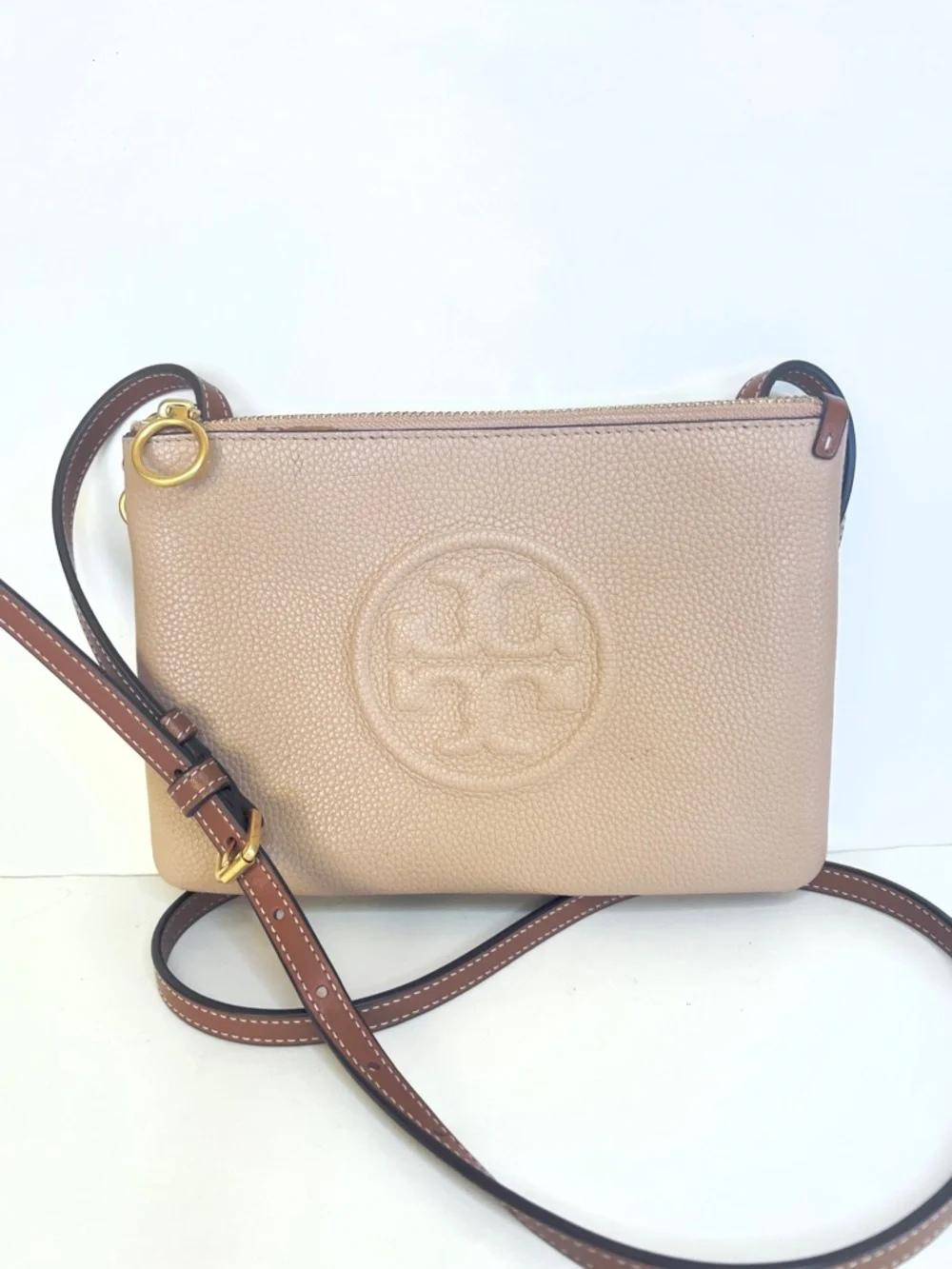 Tory Burch Pebbled Leather Crossbody in Dusty Rose